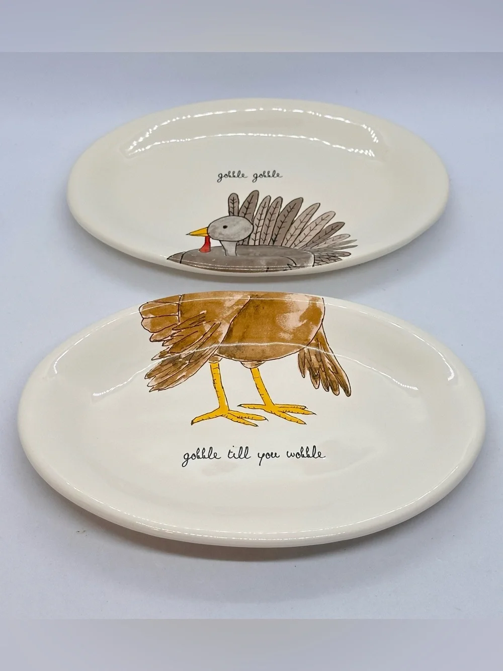 Rae Dunn Artisian Collection Gobble Till You Wobble & Gobble Gobble Oval Plates